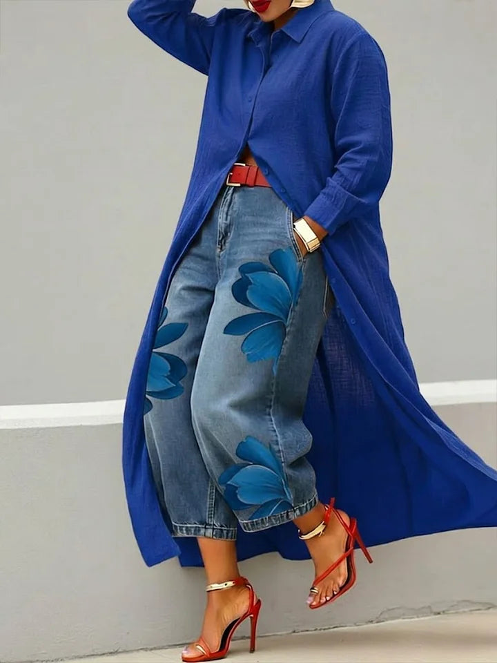 Valentina -  Conjunto de camisa larga y vaqueros con estampado floral