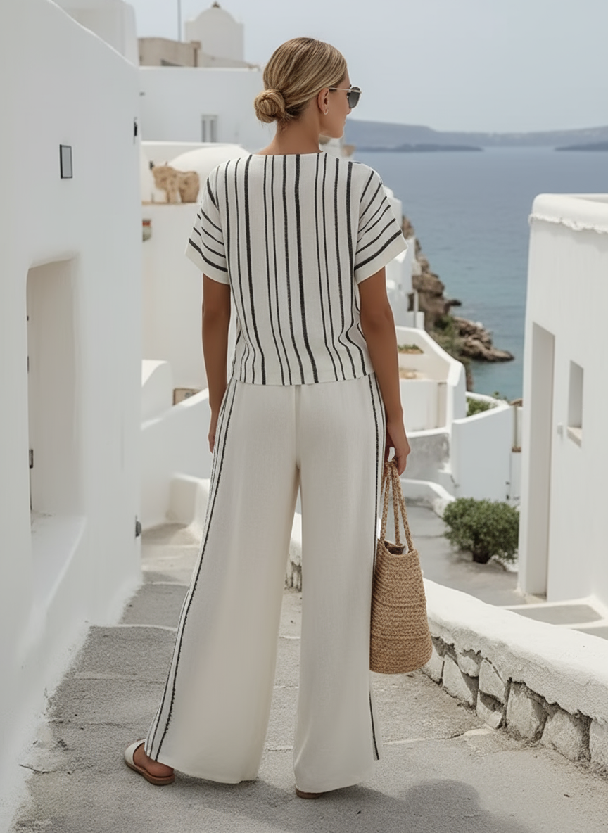 Melia - Conjunto de lino de dos piezas con cintura cruzada