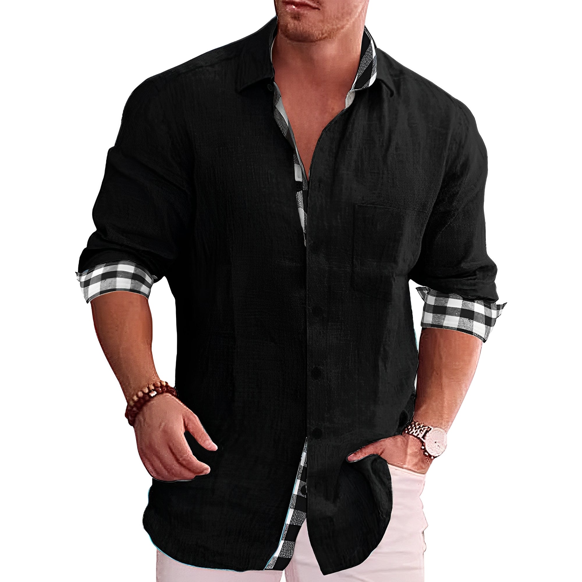 Elwood - Camisa elegante de manga larga para hombre