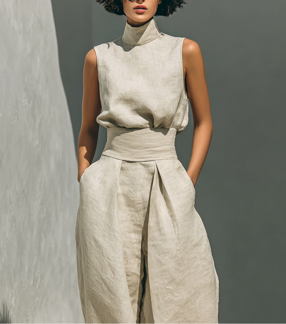 María - Conjunto de top y pantalón ancho de estilo minimalista para mujer