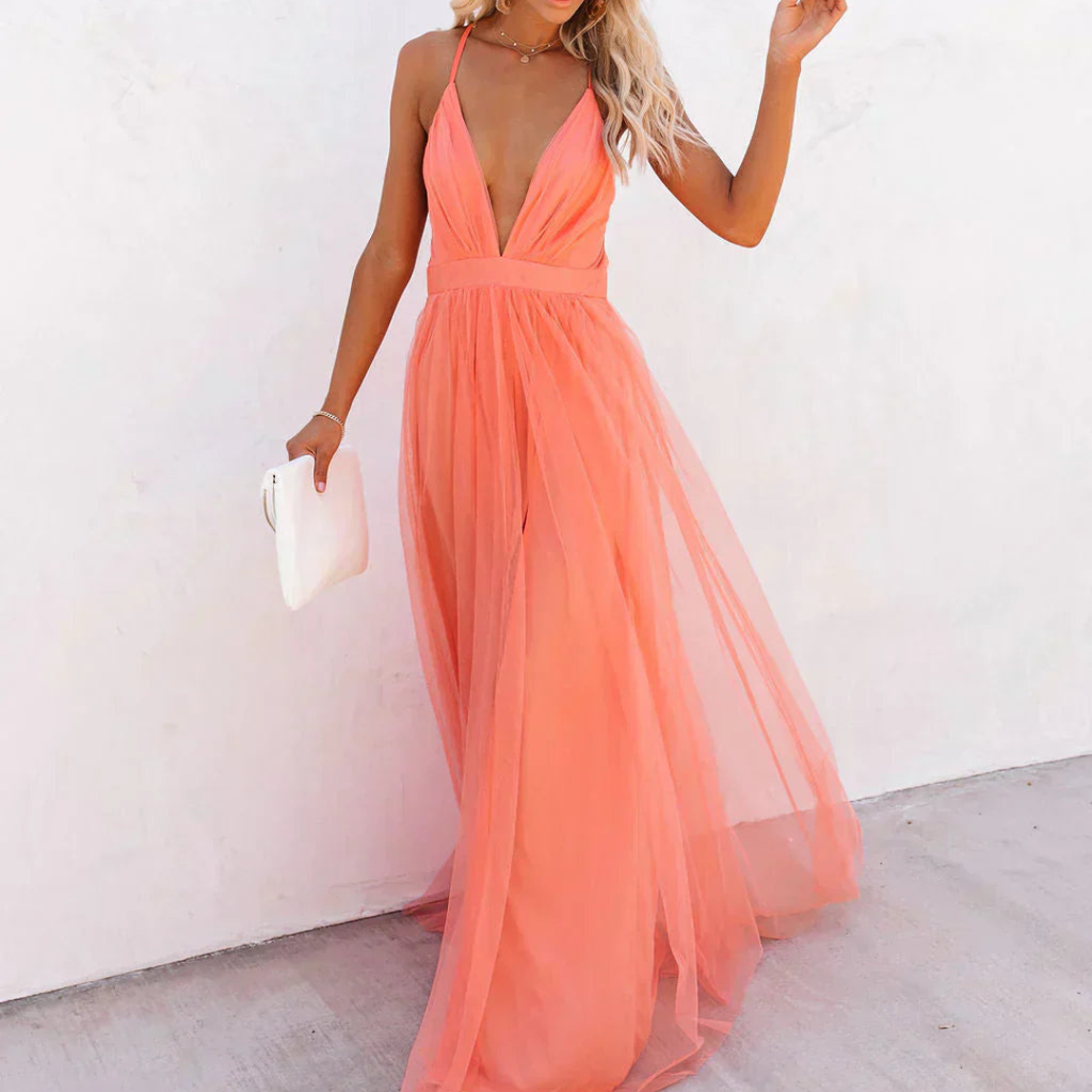 Lumire - Vestido largo en color coral