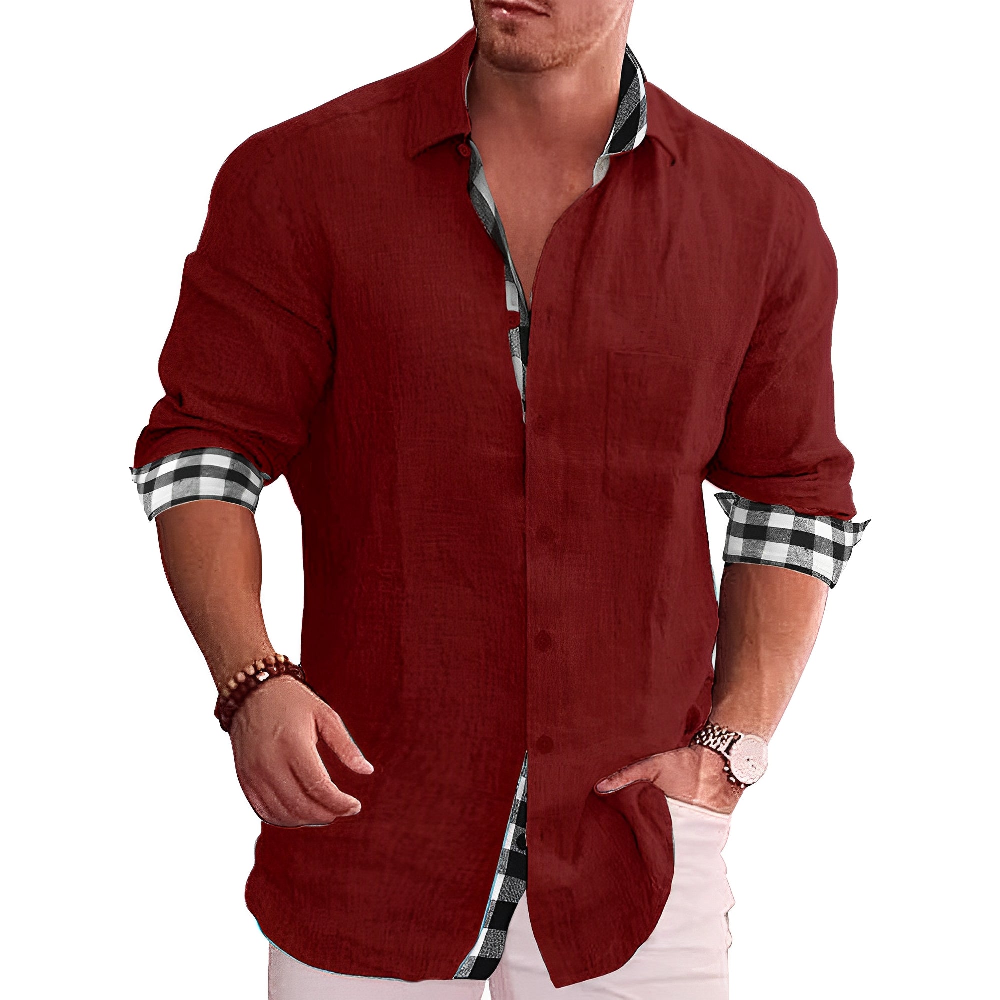 Elwood - Camisa elegante de manga larga para hombre