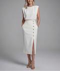 Meridia -  Vestido Midi Asimétrico con Mangas Cortas