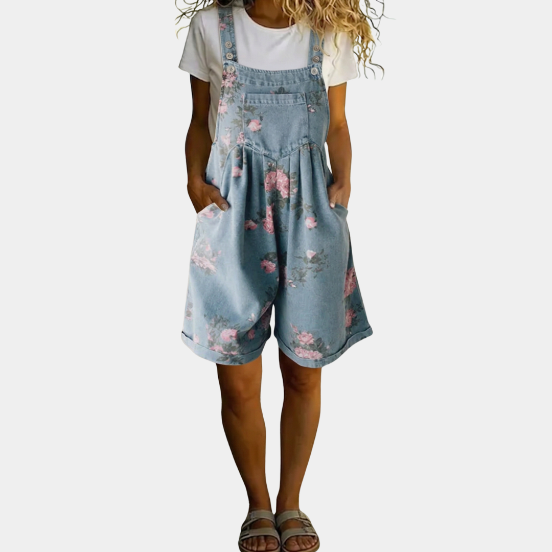 P15 - Denim Lavado Vintage con Sensación Suave y Overol con Estampado Floral