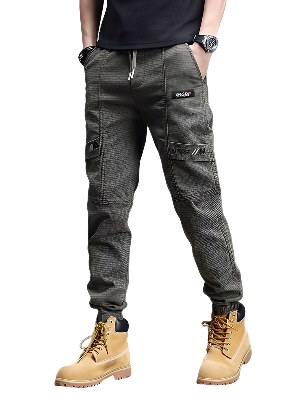 Alvin - Pantalones de chándal elegantes y elásticos con cordón para hombres