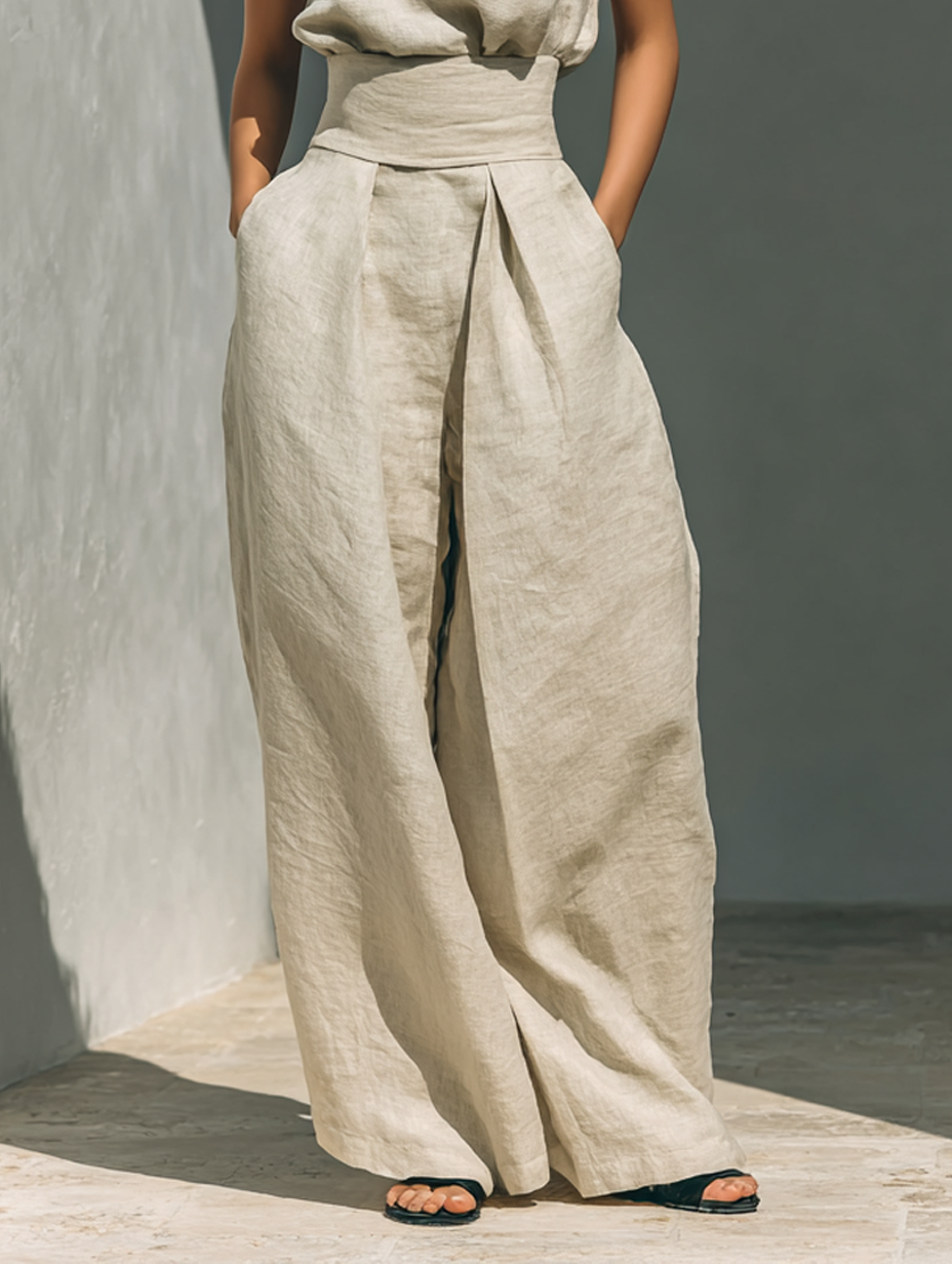 María - Conjunto de top y pantalón ancho de estilo minimalista para mujer