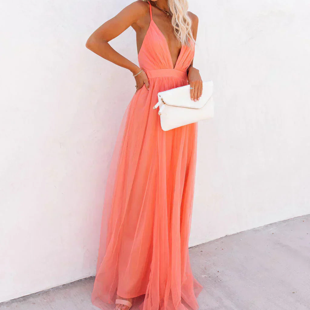 Lumire - Vestido largo en color coral