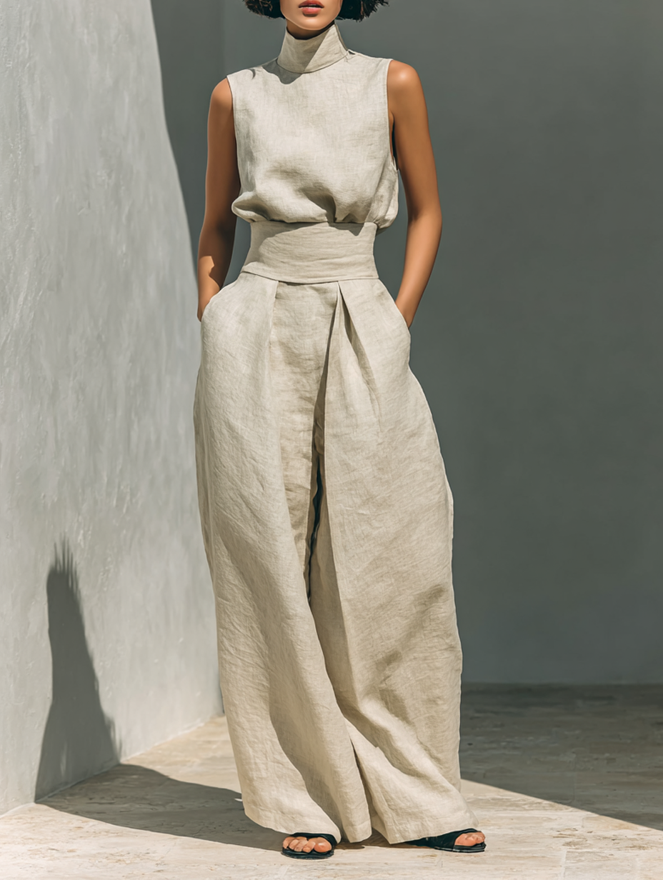 María - Conjunto de top y pantalón ancho de estilo minimalista para mujer