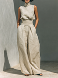 María - Conjunto de top y pantalón ancho de estilo minimalista para mujer