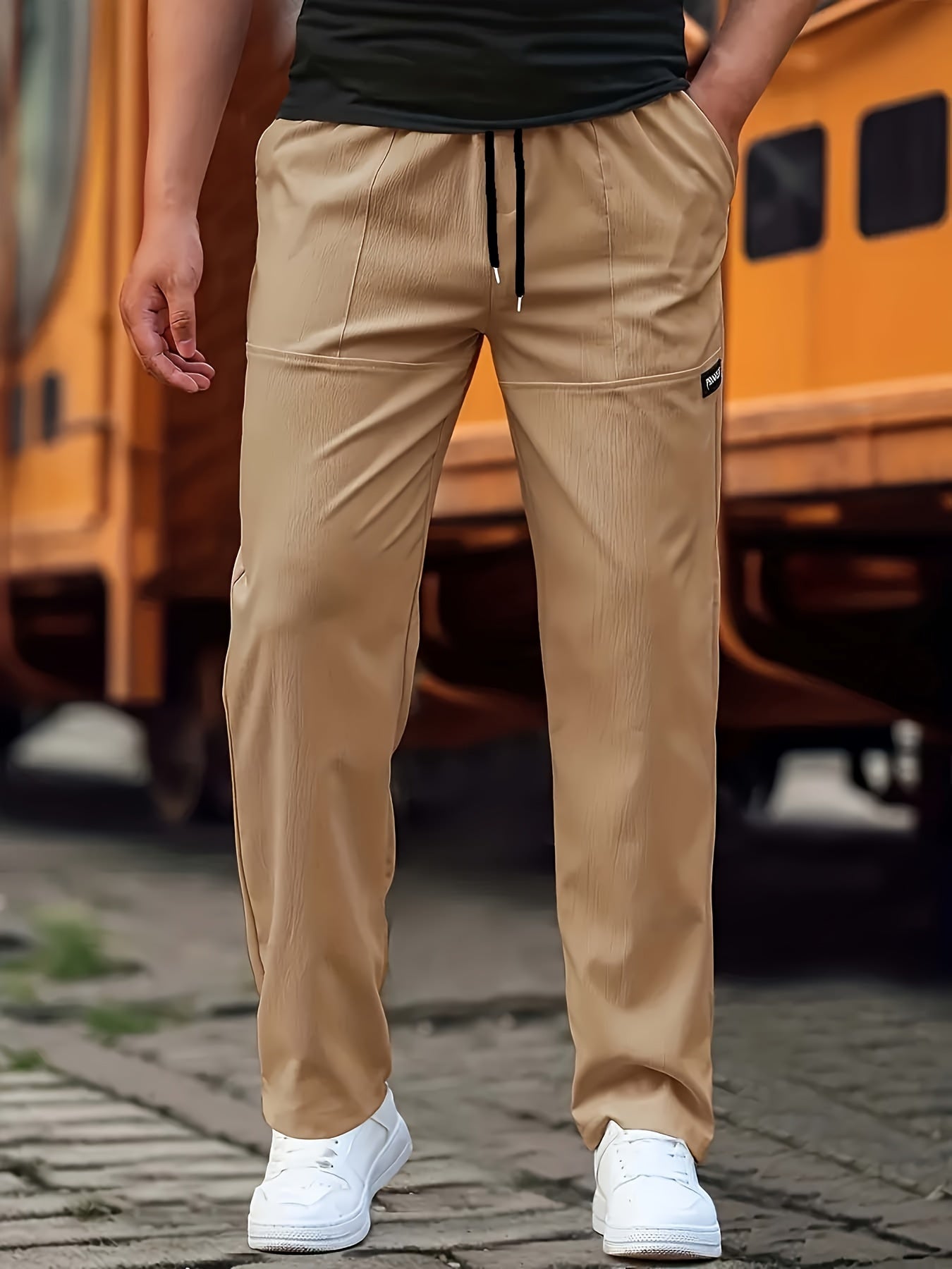 Esmund - Pantalones de chándal casual con cordón para hombre