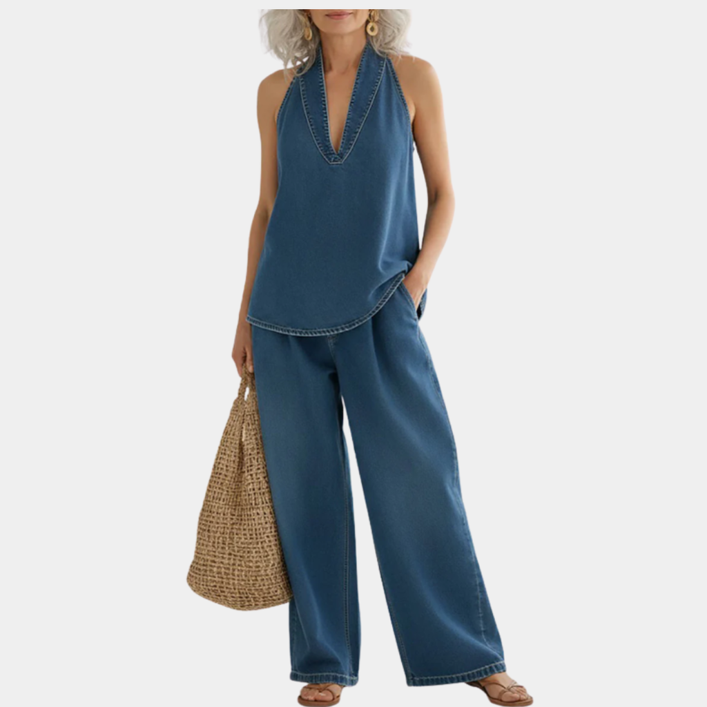 PV21 - Conjunto Gemelar de Denim con Efecto Vintage Lavado Suave