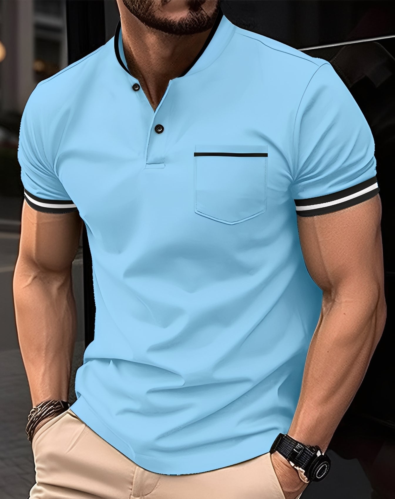 Wilford - Polo elegante de algodón con bolsillo para hombre