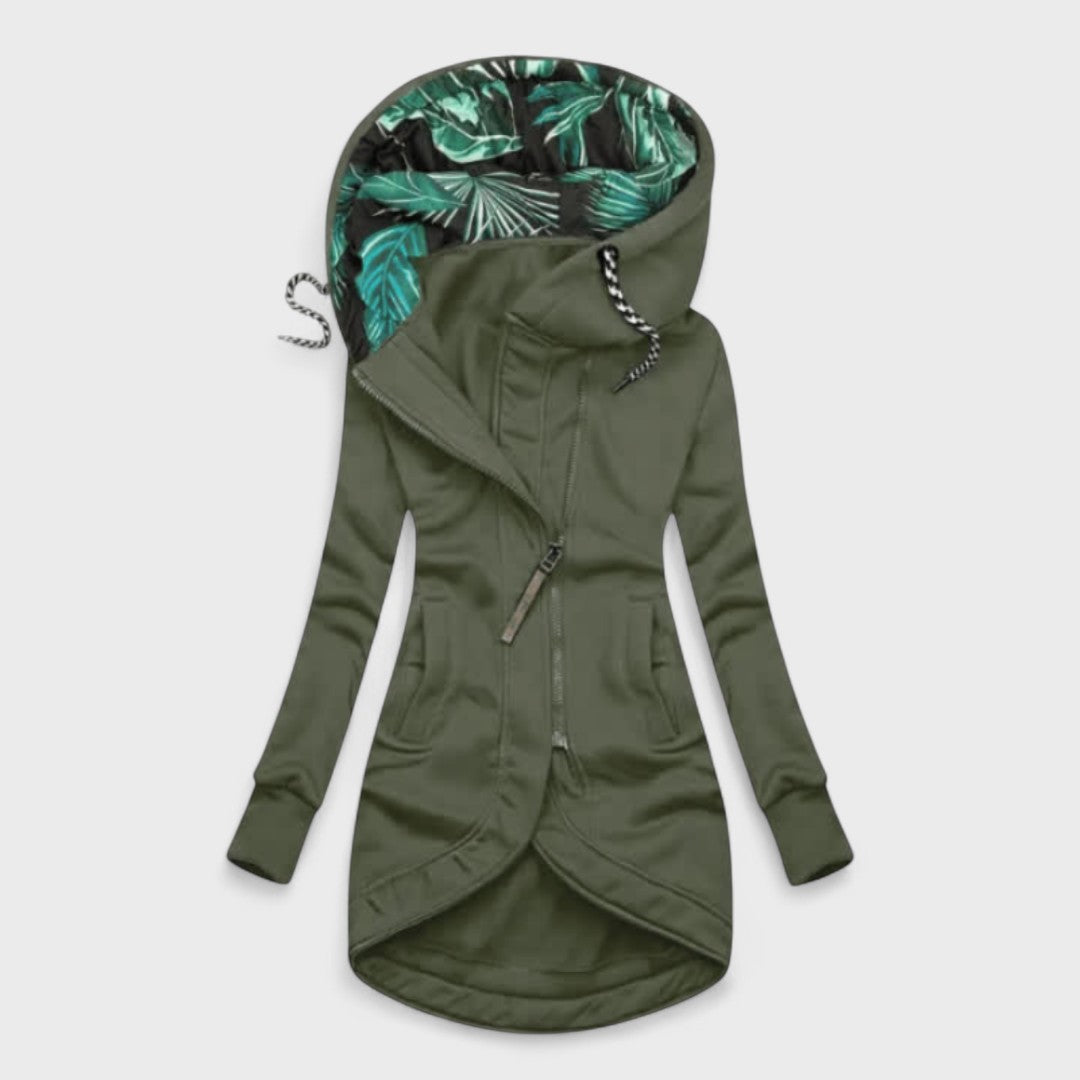 Ariadna - Abrigo elegante con cremallera asimétrica