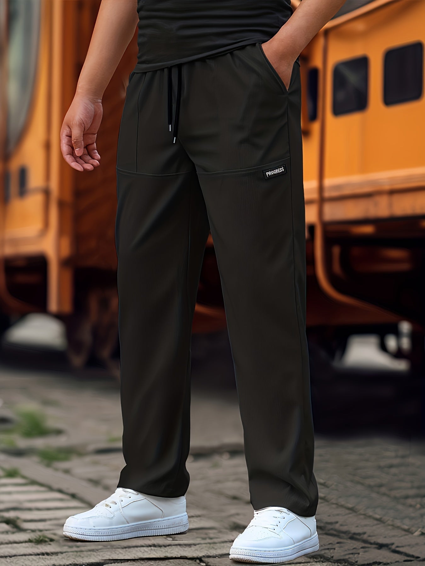 Esmund - Pantalones de chándal casual con cordón para hombre