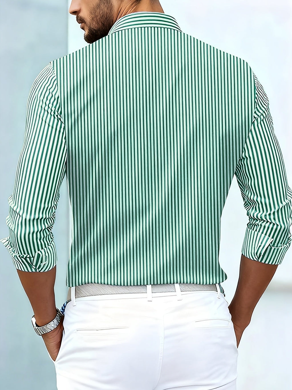Cristian - Camisa de Hombre de Rayas Vintage de Manga Larga
