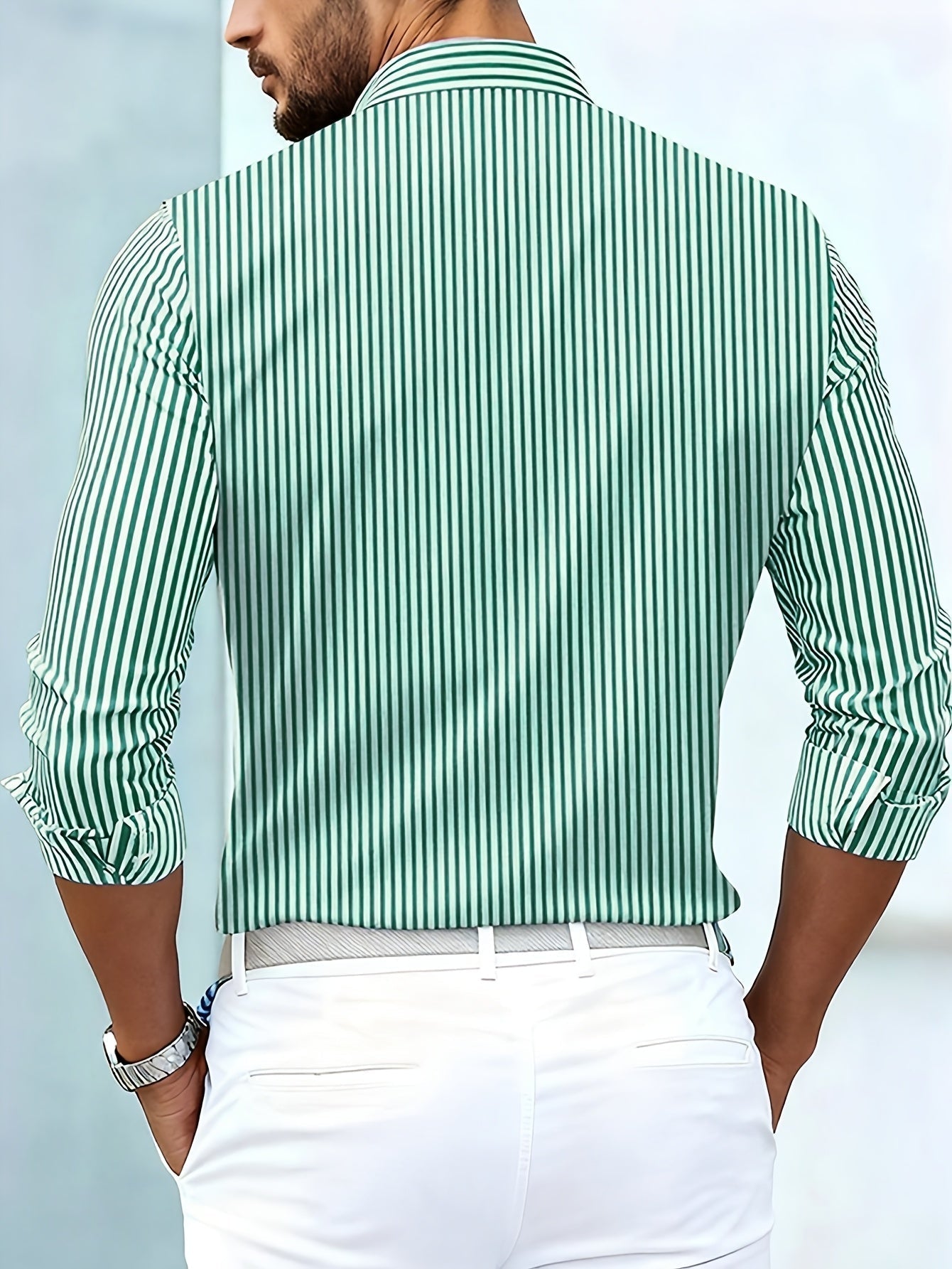 Cristian - Camisa de Hombre de Rayas Vintage de Manga Larga