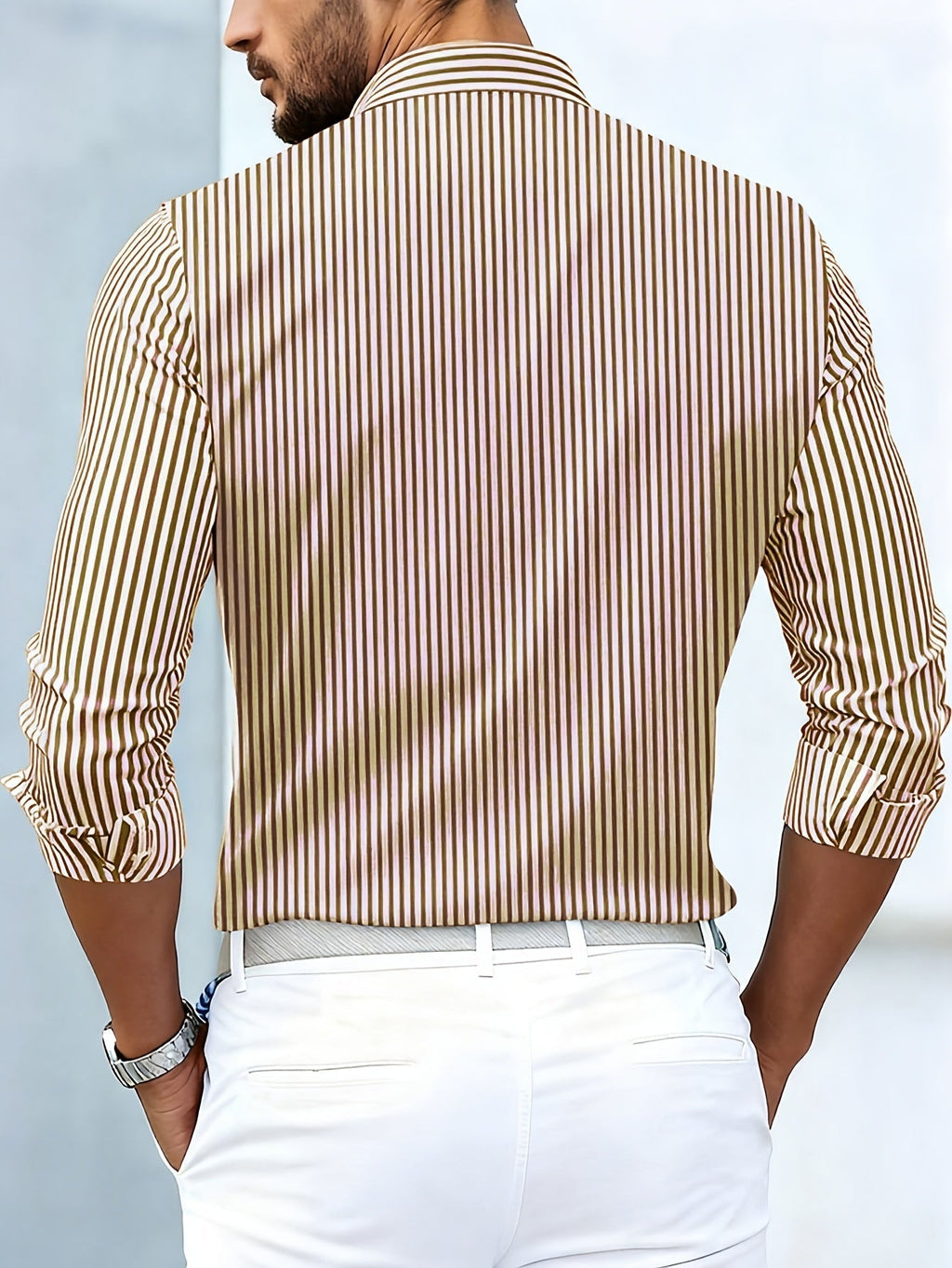 Cristian - Camisa de Hombre de Rayas Vintage de Manga Larga