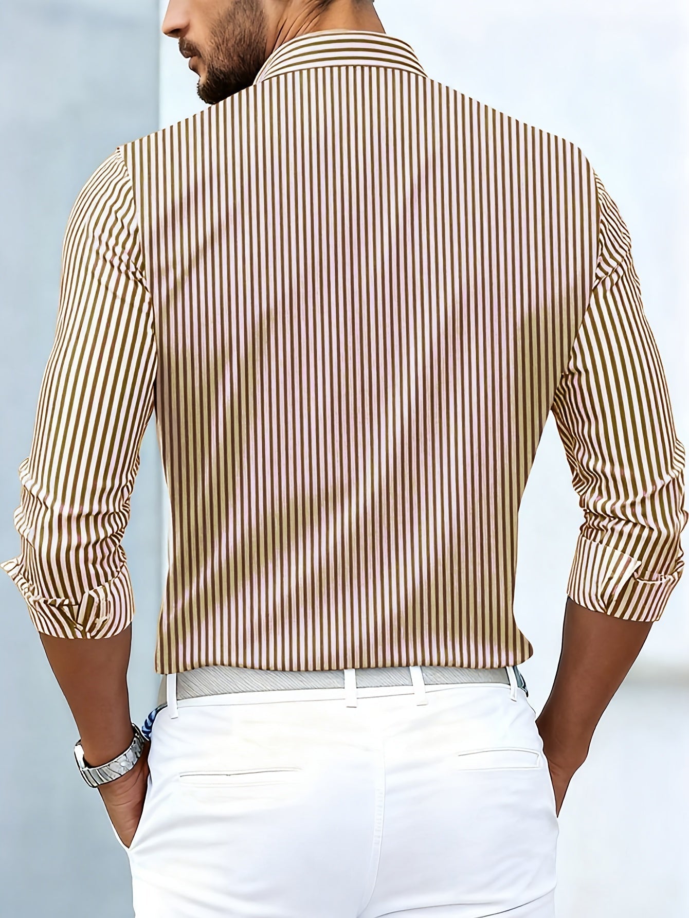 Cristian - Camisa de Hombre de Rayas Vintage de Manga Larga