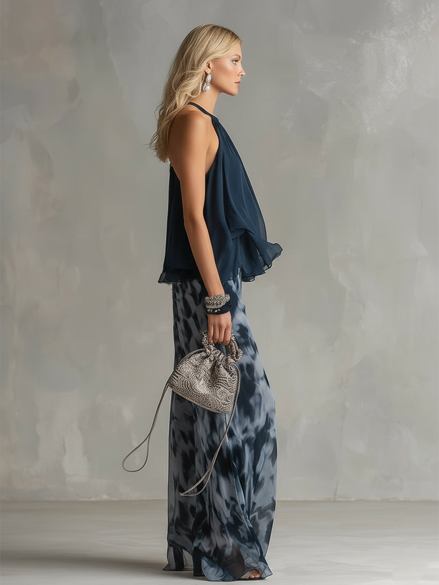 Marta - Conjunto con top de cuello alto y pantalones anchos estampados