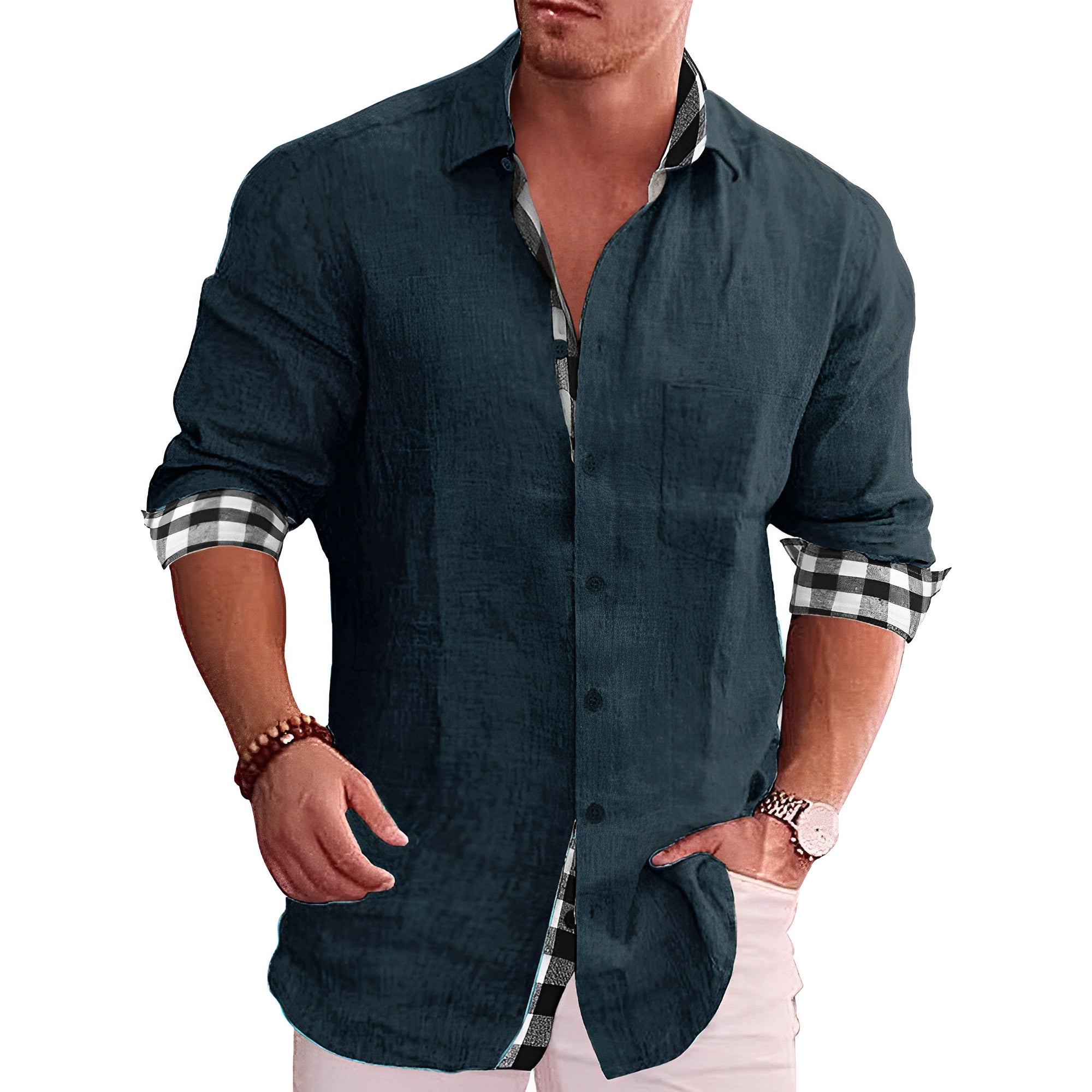 Elwood - Camisa elegante de manga larga para hombre