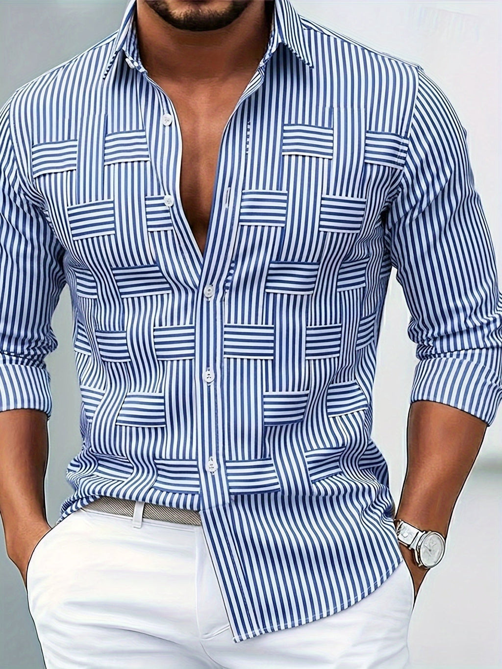 Cristian - Camisa de Hombre de Rayas Vintage de Manga Larga