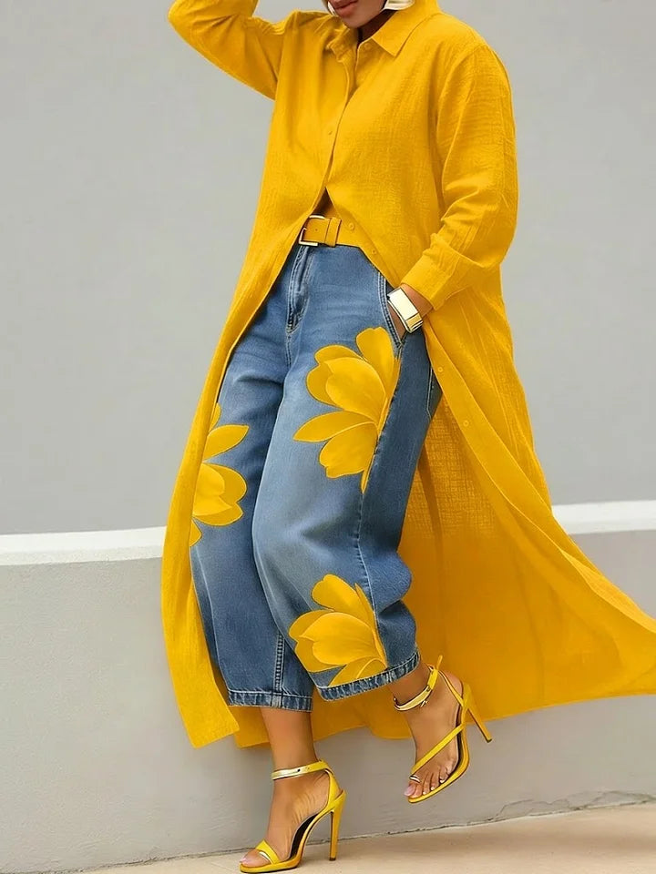 Valentina -  Conjunto de camisa larga y vaqueros con estampado floral