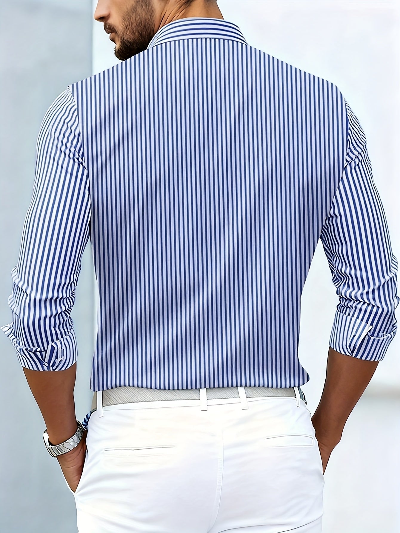Cristian - Camisa de Hombre de Rayas Vintage de Manga Larga