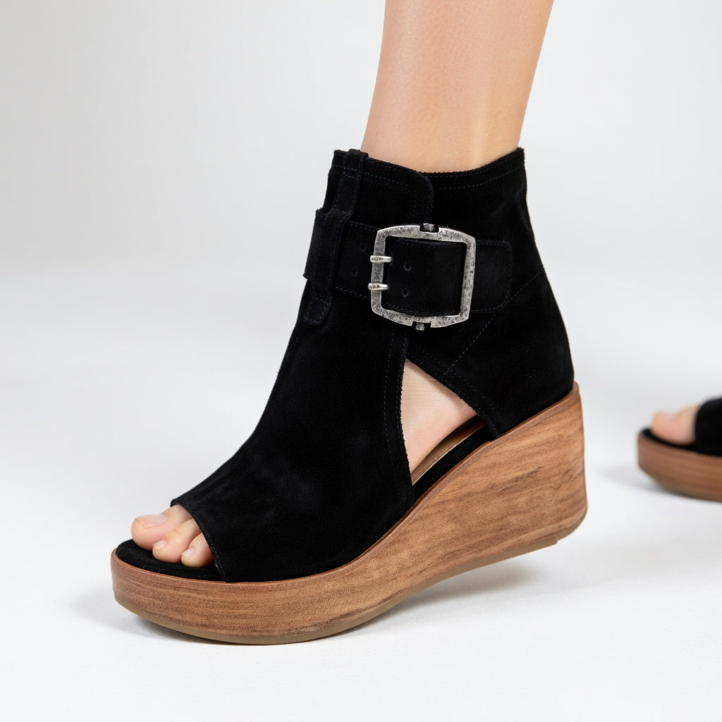 Paula - Botines con cuña y puntera abierta de estilo moderno