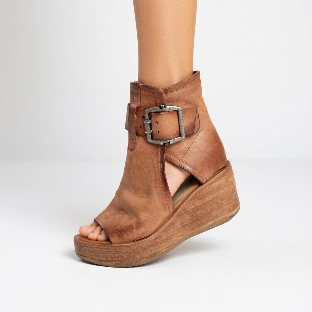 Paula - Botines con cuña y puntera abierta de estilo moderno