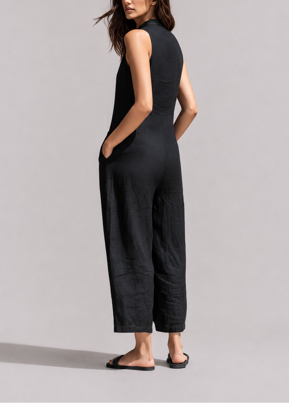 Rosalía - Mono Minimalista sin Manga con Cuello Alto y Botones