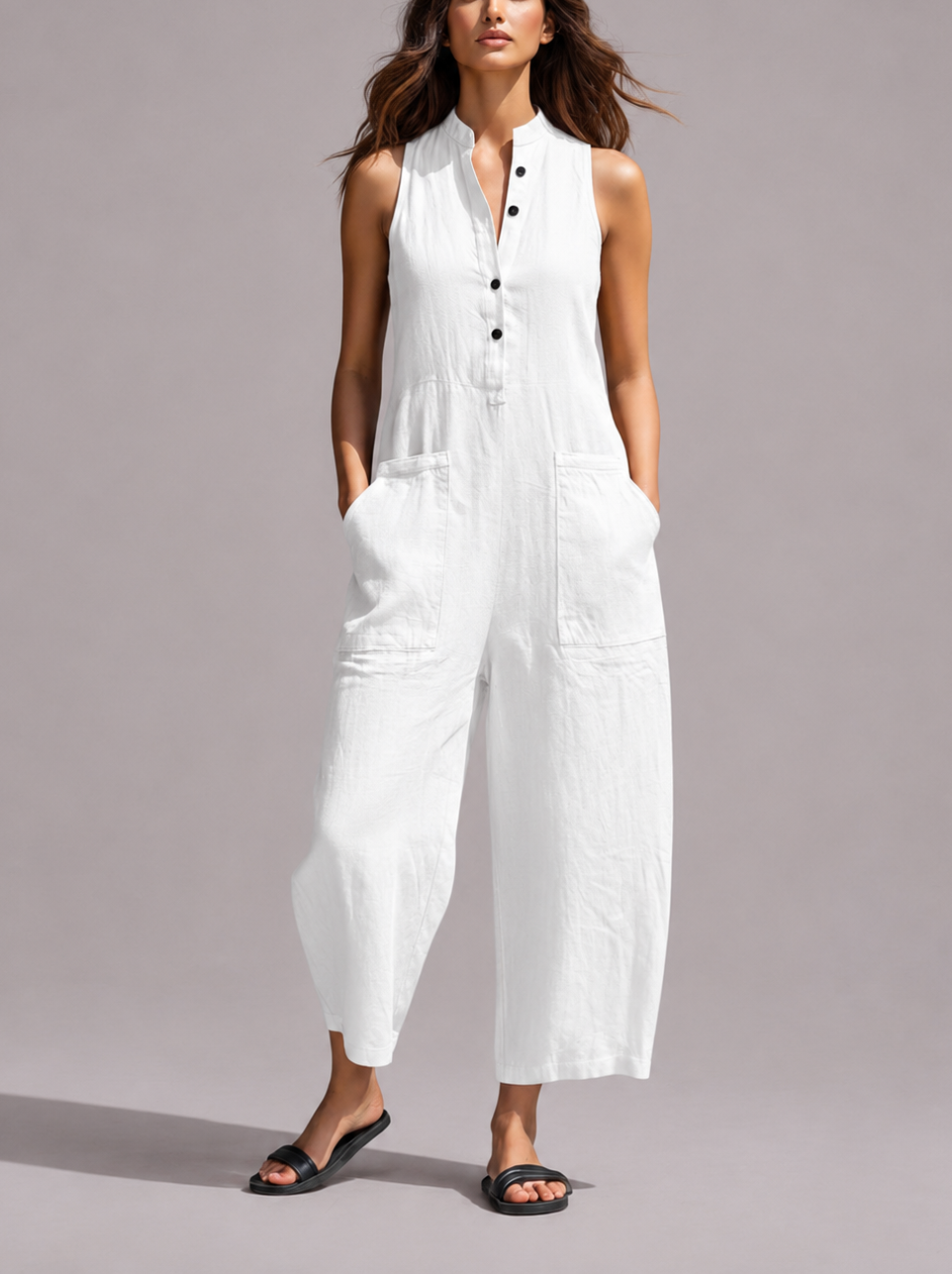 Rosalía - Mono Minimalista sin Manga con Cuello Alto y Botones