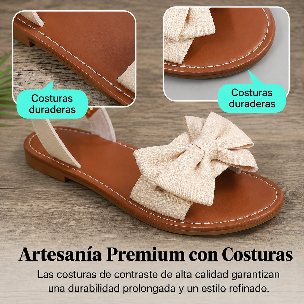 Berta - Sandalias Mujer Planas con lazo Decorativo y Detalles de Perlas