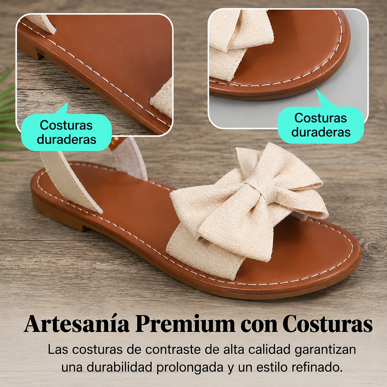 Berta - Sandalias Mujer Planas con lazo Decorativo y Detalles de Perlas