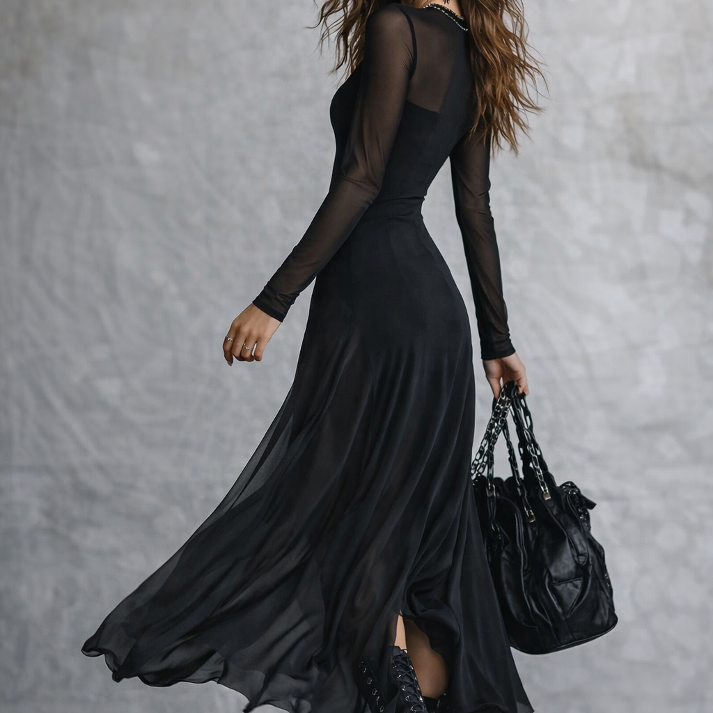 Sofi - Vestido largo holgado de tul negro