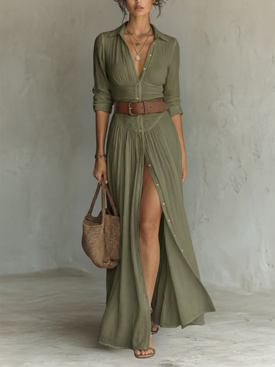 Jana - Vestido largo con cuello vuelto y mangas largas