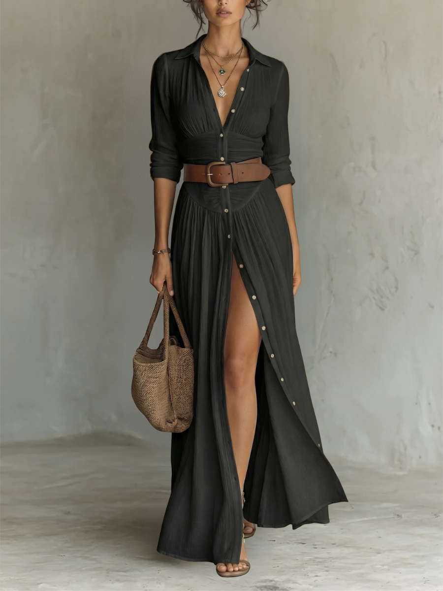 Jana - Vestido largo con cuello vuelto y mangas largas