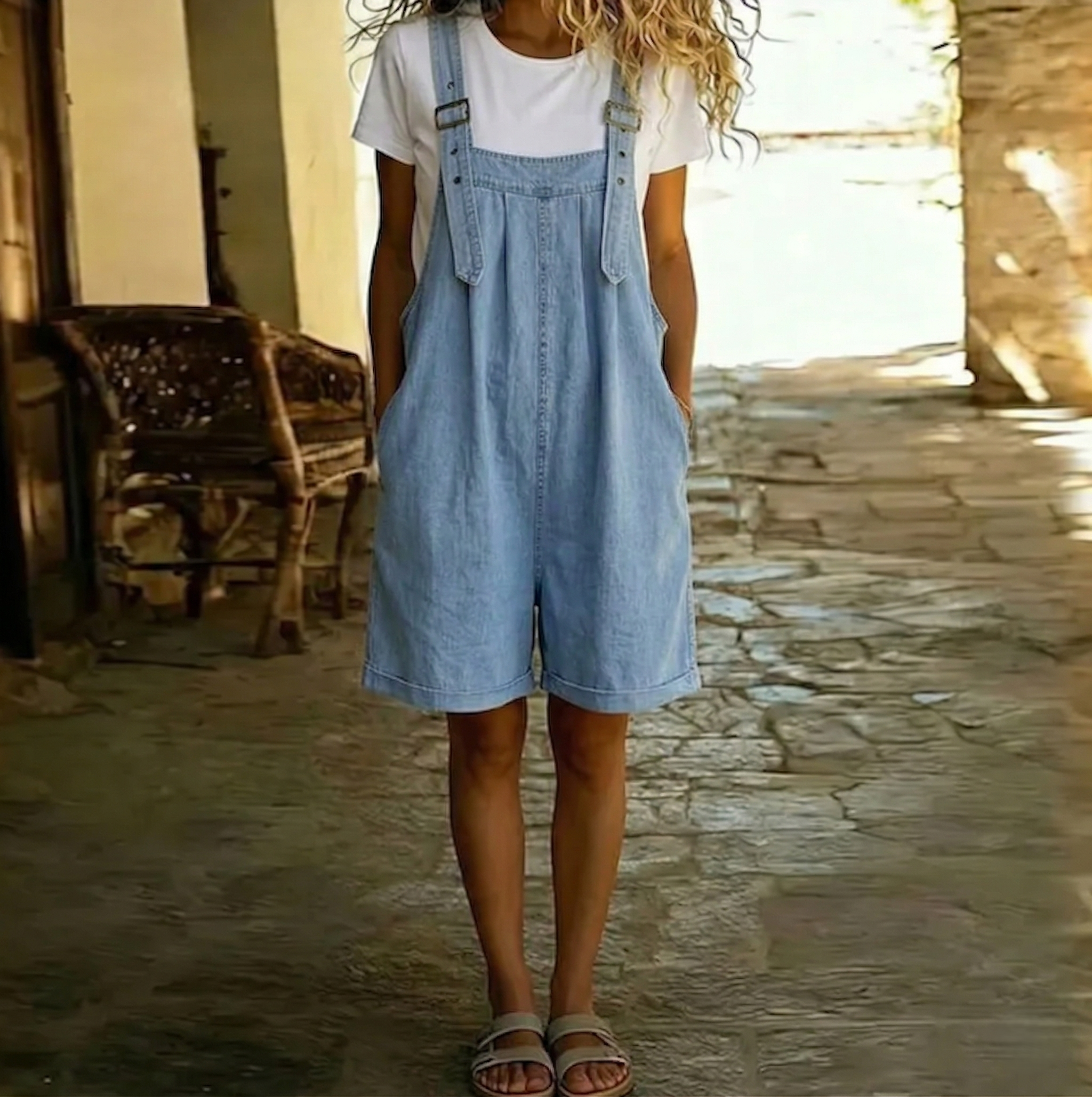 PV13 - Vestido de Denim Suave con Efecto Vintage Lavado Szul Claro