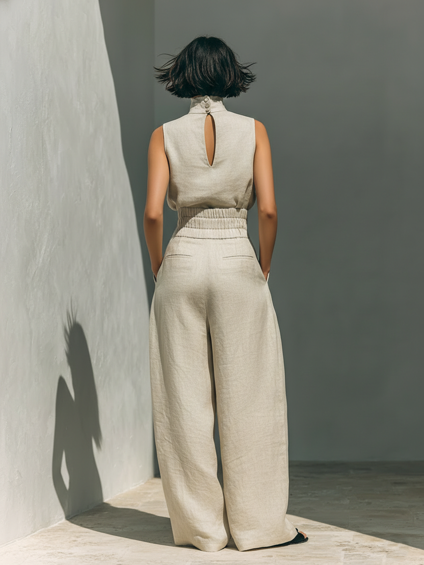 María - Conjunto de top y pantalón ancho de estilo minimalista para mujer