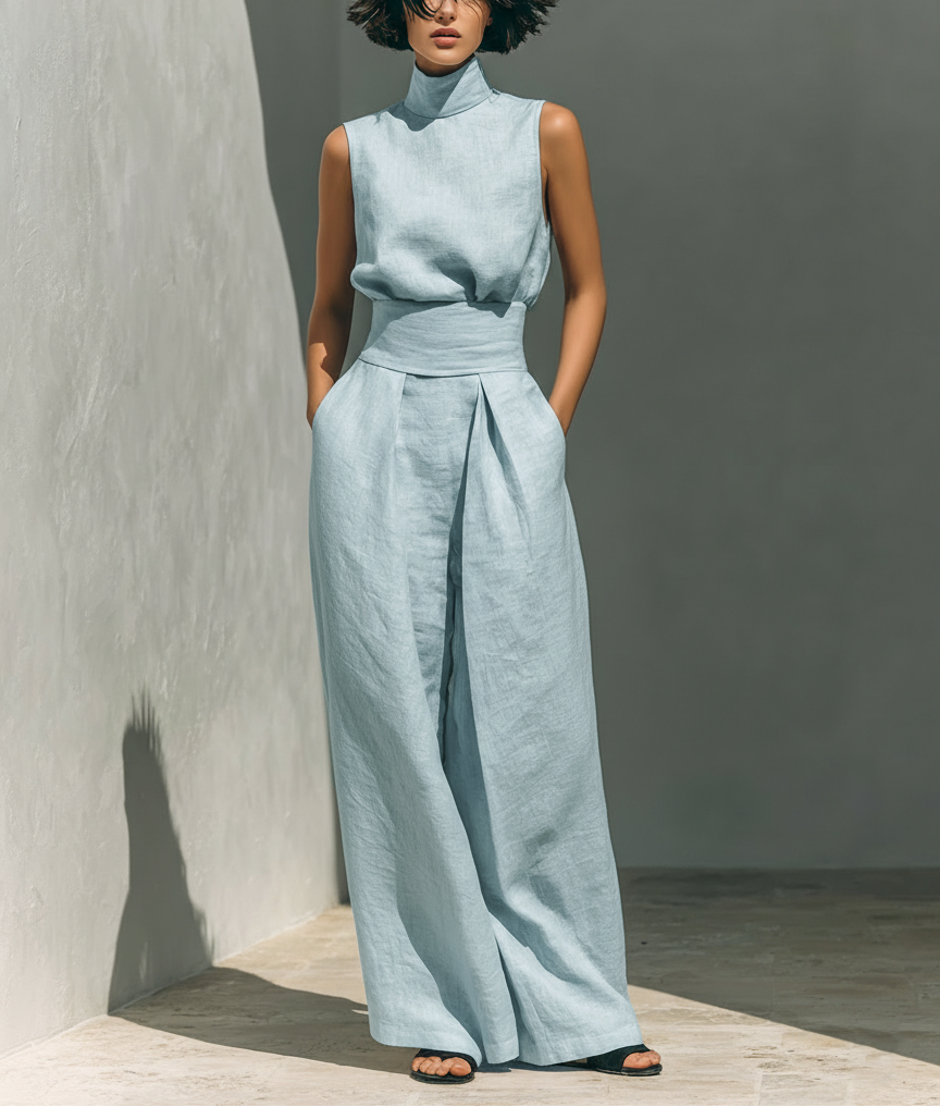 María - Conjunto de top y pantalón ancho de estilo minimalista para mujer