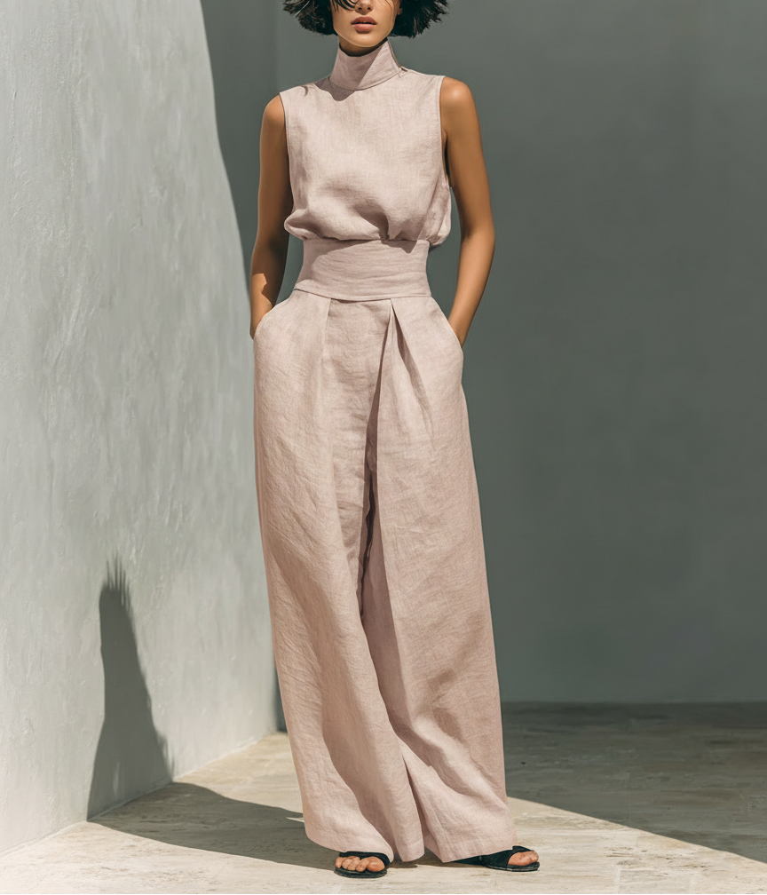 María - Conjunto de top y pantalón ancho de estilo minimalista para mujer