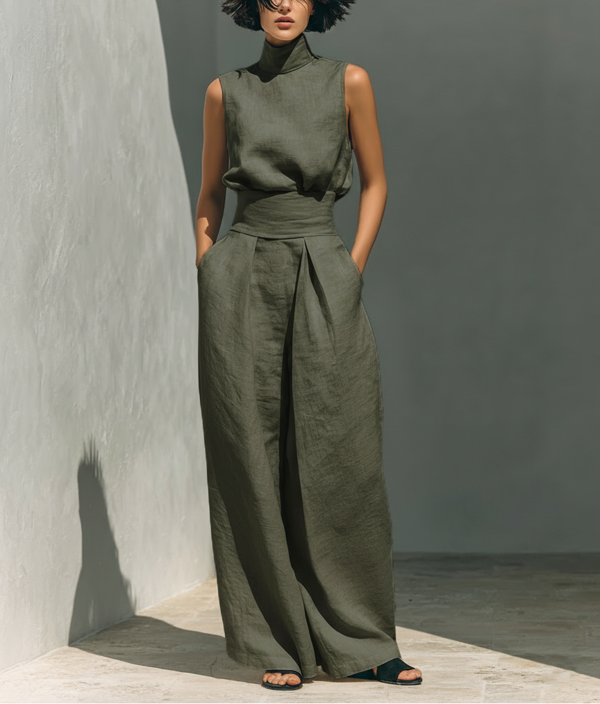María - Conjunto de top y pantalón ancho de estilo minimalista para mujer