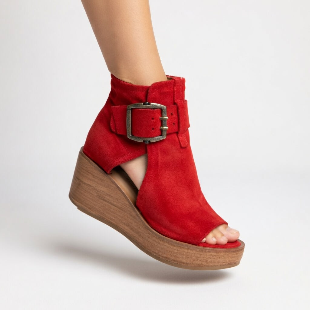Paula - Botines con cuña y puntera abierta de estilo moderno