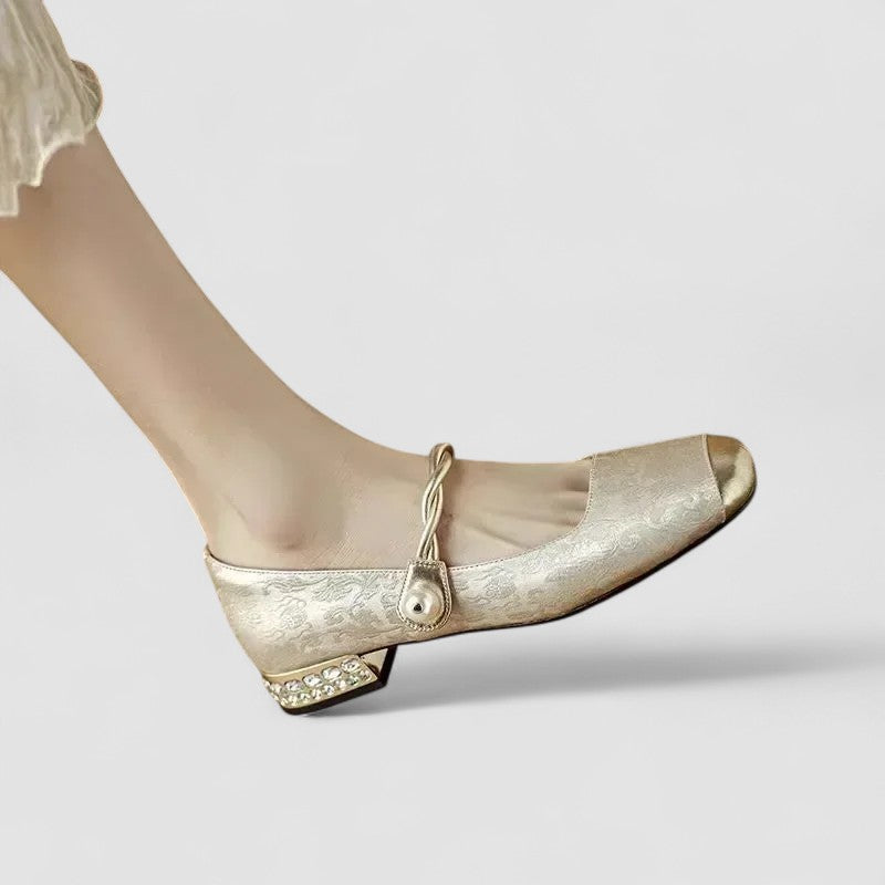 Ruca - Zapatos bailarinas de primavera con tira de decorativa en dorado para mujer