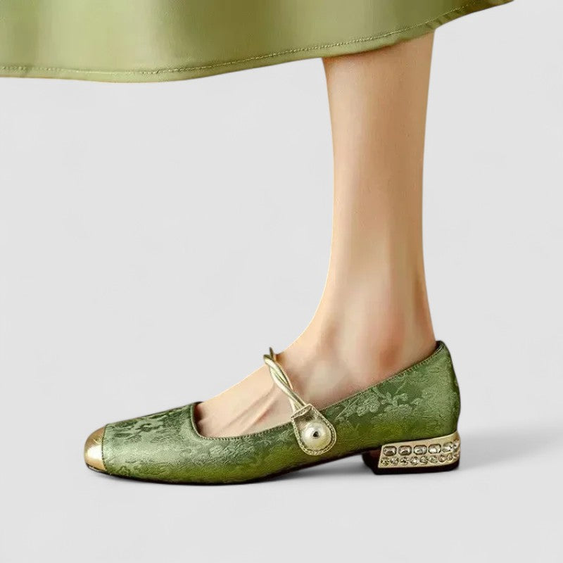 Ruca - Zapatos bailarinas de primavera con tira de decorativa en dorado para mujer