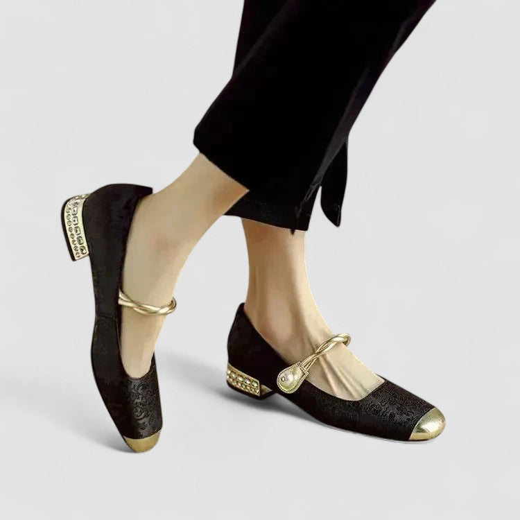 Ruca - Zapatos bailarinas de primavera con tira de decorativa en dorado para mujer