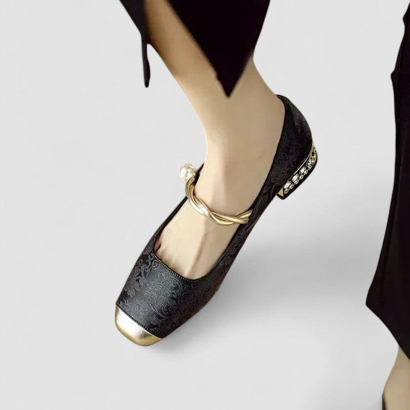 Ruca - Zapatos bailarinas de primavera con tira de decorativa en dorado para mujer