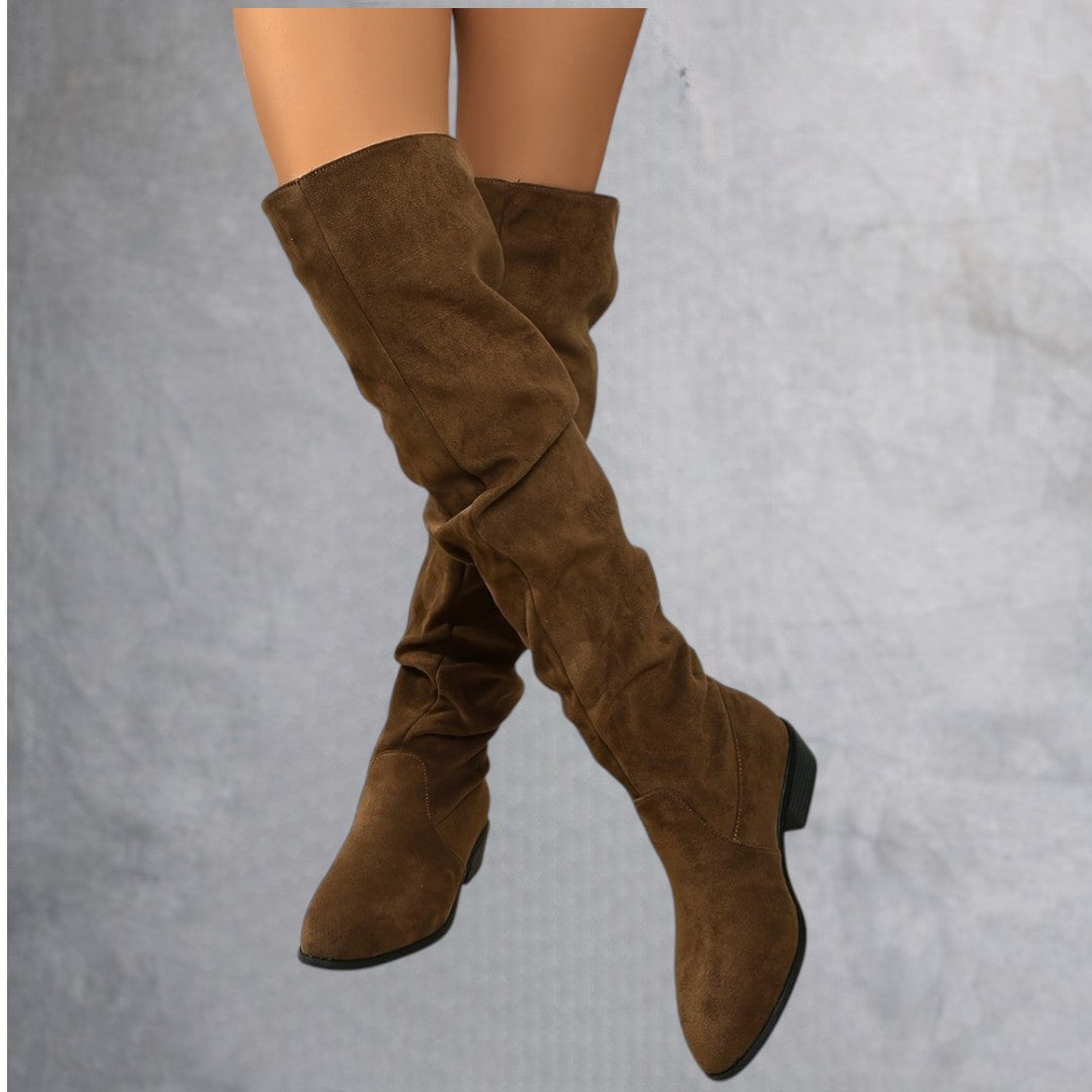 Versión alargada Botas de mujer apiladas a la moda Versátiles sobre la rodilla