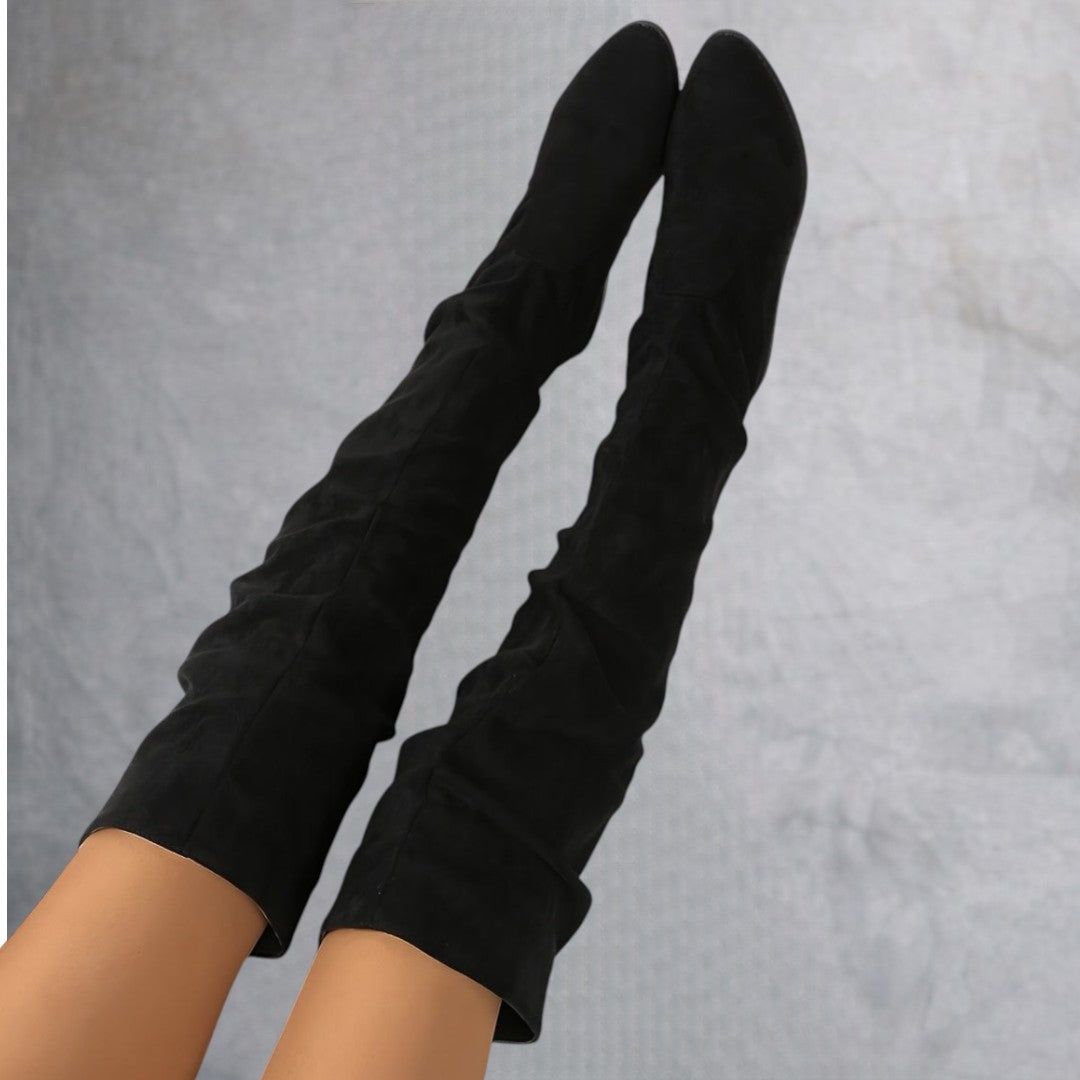 Versión alargada Botas de mujer apiladas a la moda Versátiles sobre la rodilla