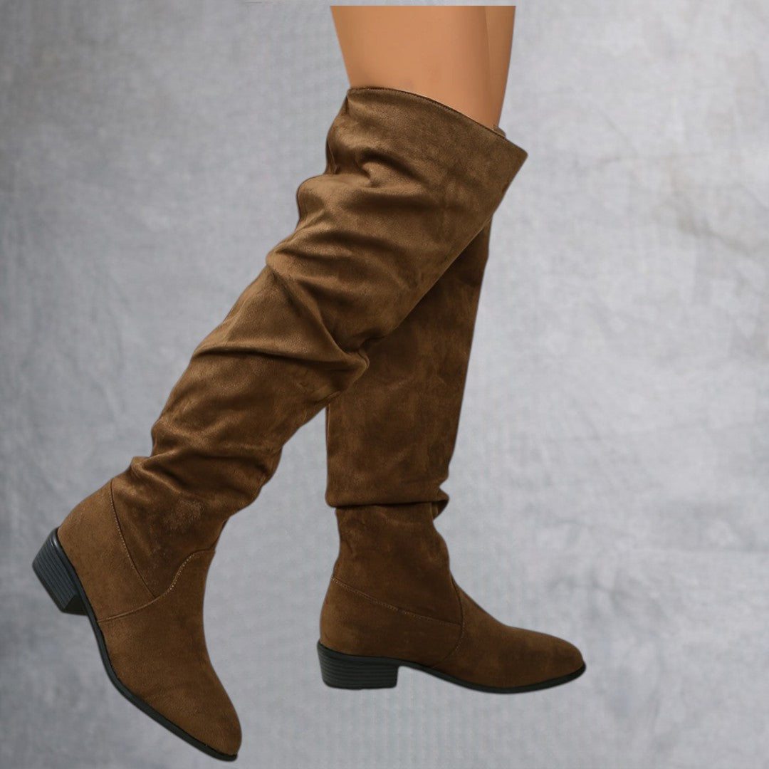 Versión alargada Botas de mujer apiladas a la moda Versátiles sobre la rodilla