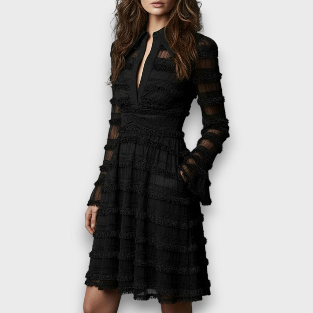 Bianca - Vestido midi con flecos transparentes